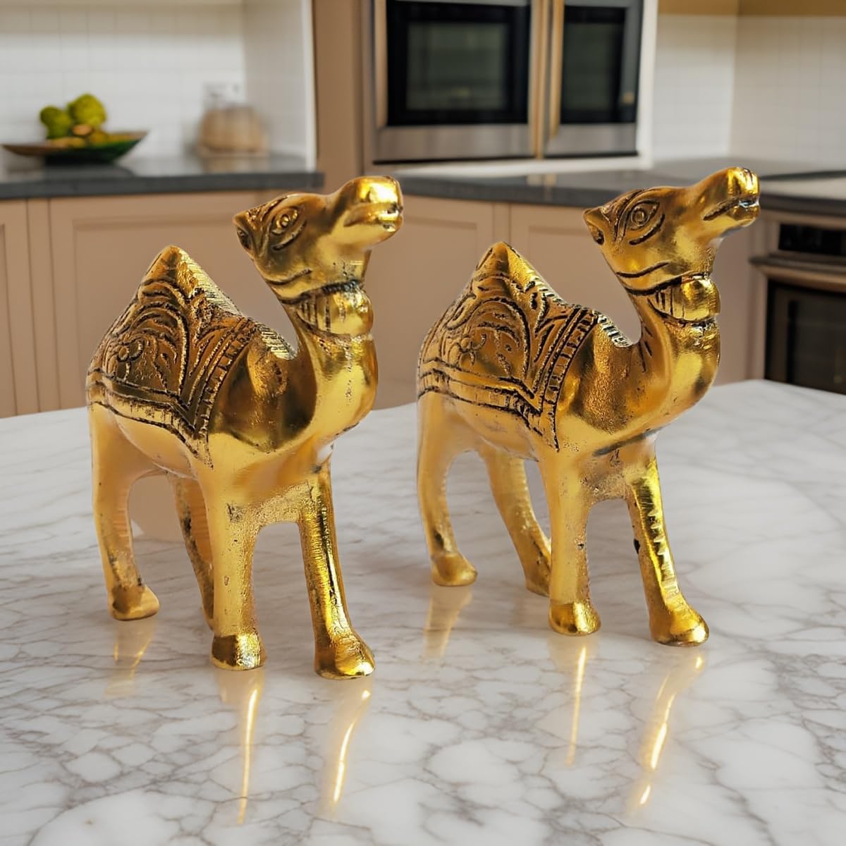 Karrmas Elegance in Metal Camel Showpiece Set – Golden Camel